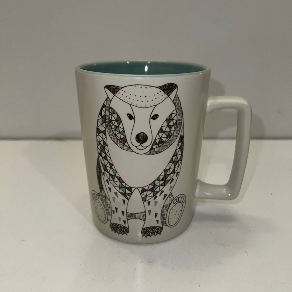 Starbucks: Geometric/Mosaic Polar Bear - 12oz. Coffee/Tea Mug - Cream/Bl…